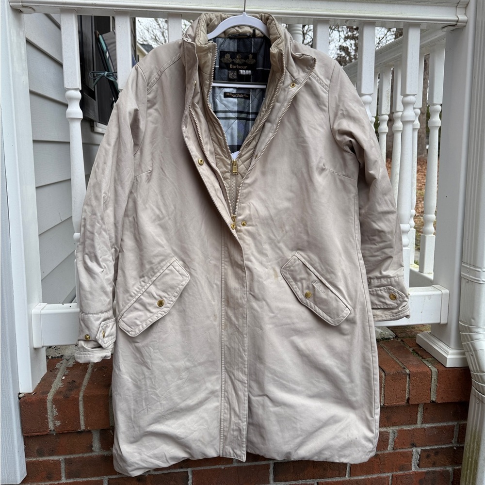 Barbour Bute Waterproof Khaki Beige Jacket Coat Size 14 UK 18 Women’s